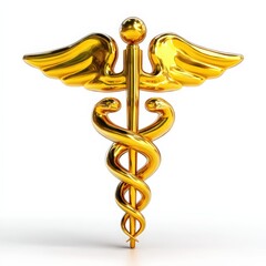 Shiny Gold Caduceus Medical Symbol on White Background