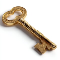Ornate Golden Skeleton Key Isolated on White Background