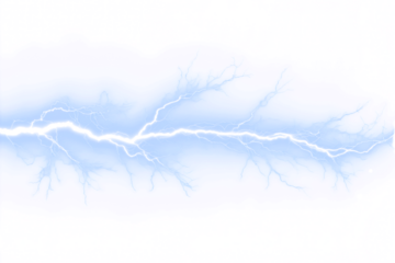 Realistic Lightning Overlay. Electric Storm Bolts. Thunderstorm Photo Effect. Energy Strikes Isolated on Transparent Background.