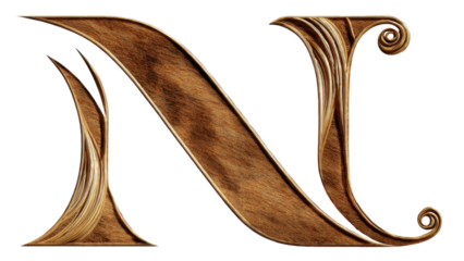 Elegant Wood Carved Letter N