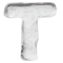 Transparent alphabet letters made of frozen ice and strange clear liquid texture, isolated on white, black and blue background. Surreal icy typography set in PNG with glossy liquid effect.