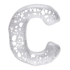 Transparent alphabet letters made of frozen ice and strange clear liquid texture, isolated on white, black and blue background. Surreal icy typography set in PNG with glossy liquid effect.