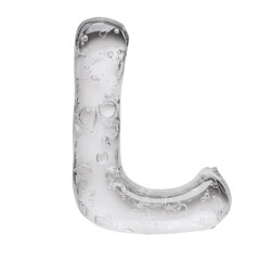 Transparent alphabet letters made of frozen ice and strange clear liquid texture, isolated on white, black and blue background. Surreal icy typography set in PNG with glossy liquid effect.