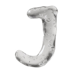 Transparent alphabet letters made of frozen ice and strange clear liquid texture, isolated on white, black and blue background. Surreal icy typography set in PNG with glossy liquid effect.