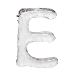 Transparent alphabet letters made of frozen ice and strange clear liquid texture, isolated on white, black and blue background. Surreal icy typography set in PNG with glossy liquid effect.