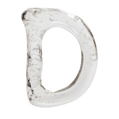 Transparent alphabet letters made of frozen ice and strange clear liquid texture, isolated on white, black and blue background. Surreal icy typography set in PNG with glossy liquid effect.