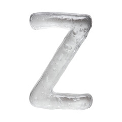 Transparent alphabet letters made of frozen ice and strange clear liquid texture, isolated on white, black and blue background. Surreal icy typography set in PNG with glossy liquid effect.