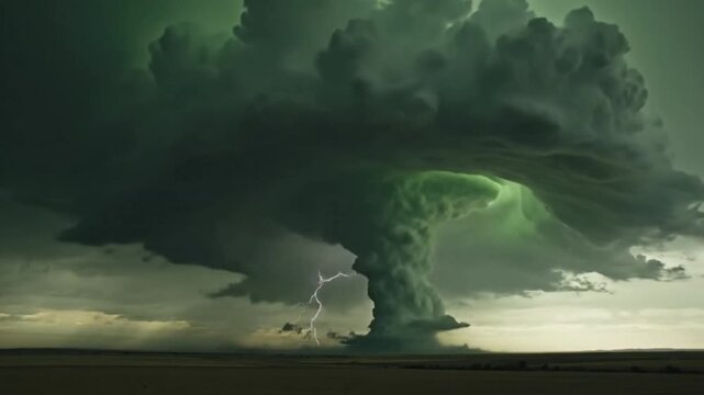 Time-Lapse of Supercell Clouds Forming with Ominous Green-Gray Atmosphere