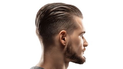 Man's stylish profile with slicked back hair