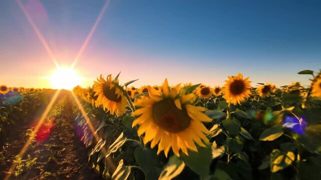Sunflowers in a field facing the morning sun