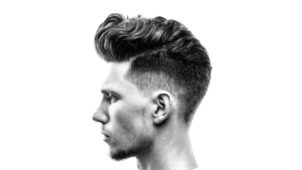 Man with trendy pompadour hairstyle, side profile