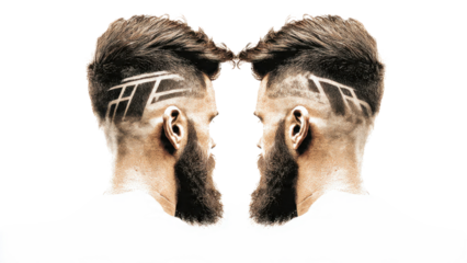 Mirrored Men with Hair Designs and Beards