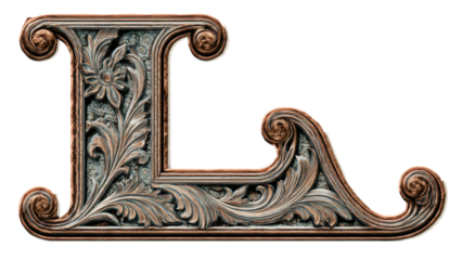 Ornate Copper Letter L with Floral Design