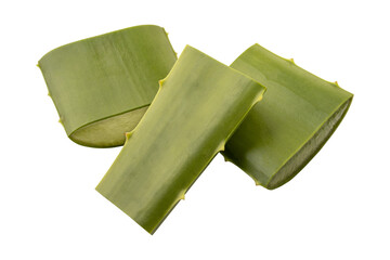 Fresh green stack of aloe vera sliced isolated on transparent background