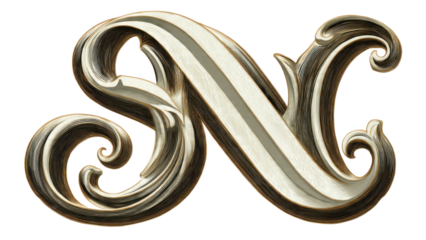 Ornate Letter N in Gold and Silver