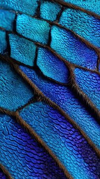 Macro Photography of Iridescent Blue and Purple Butterfly Wing Scales