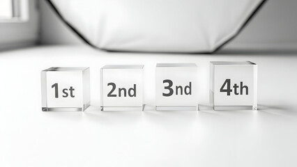 Glass blocks displaying ranking positions in modern setting