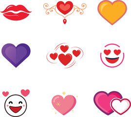Valentines Day Romantic Love Hearts Couples Gifts Flowers Vector Icon Set Outline Style