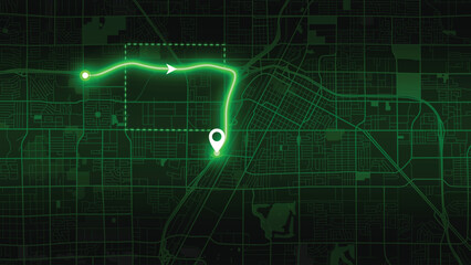 Green Las Vegas City Map Vector with Roads and GPS Navigation Concept
