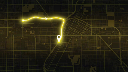 Yellow Las Vegas Road Map Vector Illustration with GPS Navigation Style