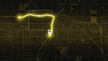 Yellow Las Vegas Road Map Vector Illustration with GPS Navigation Style