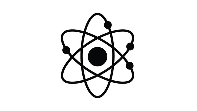 A simple black and white illustration of an atomic structure with electrons orbiting a nucleus