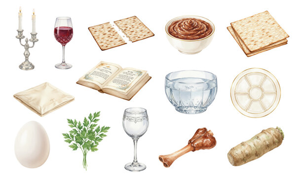 Passover Seder Ritual Elements Watercolor Set