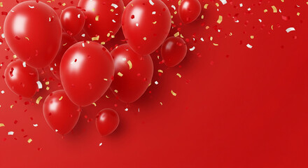 A cluster of red balloons with golden confetti, perfect for luxury birthday parties and elegant celebration planning goals