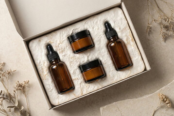 Sustainable Cosmetic Gift Set in Biodegradable Mycelium Packaging Tray &ndash; Eco Beauty Concept.