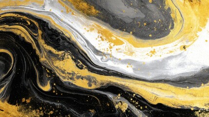 Abstract fluid art with gold and black marble texture.