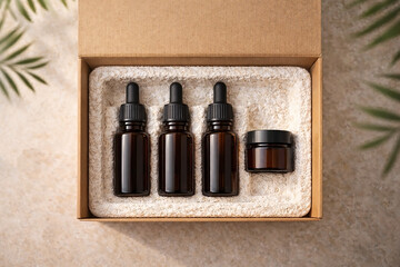 Sustainable Cosmetic Gift Set in Biodegradable Mycelium Packaging Tray &ndash; Eco Beauty Concept.