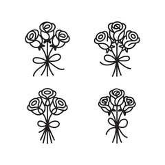 Rose Floral Bouquet Line Art Icon Set