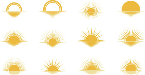 Sun color icons collection. Sunset/sunrise set of icons of logos. Vector illustrations. Transparent background EPS version.