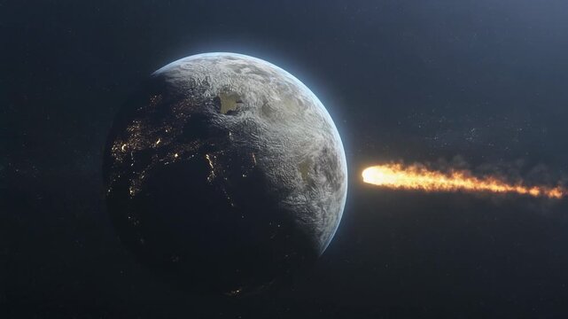 Meteor asteroid crashing into planet Earth from space