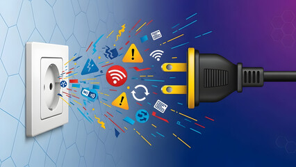 Electric plug connecting to outlet with vibrant data symbols