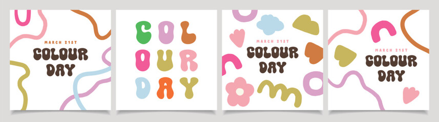 Set of Colour Day Posters with Playful Abstract Wavy Lines