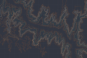 Dark Navy Blue Topographic Map Background with Red Lines