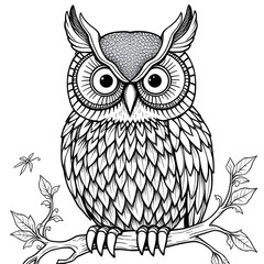 owl, bird, drawing, illustration, sketch, art, handdrawn, lineart, outline, pencil, ink, doodle, wildlife, animal, nature, nocturnal, night, forest, wisdom, smart, cute, cartoon, simple, minimal, deta