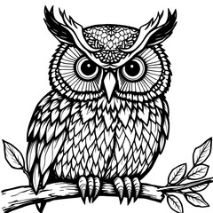 owl, bird, drawing, illustration, sketch, art, handdrawn, lineart, outline, pencil, ink, doodle, wildlife, animal, nature, nocturnal, night, forest, wisdom, smart, cute, cartoon, simple, minimal, deta