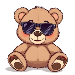 bear, teddy, sunglasses, cartoon, cute, funny, cool, playful, happy, smiling, character, illustration, vector, flat, simple, colorful, kids, child, toy, plush, soft, fluffy, animal, friendly, adorable