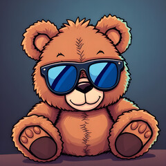 teddy, bear, cartoon, sunglasses, cute, cool, fun, playful, happy, smiling, character, mascot, illustration, vector, flat, simple, colorful, kids, children, toy, plush, soft, animal, friendly, adorabl