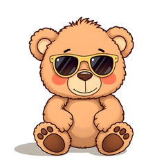 teddy, bear, cartoon, sunglasses, cute, cool, fun, playful, happy, smiling, character, mascot, illustration, vector, flat, simple, colorful, kids, children, toy, plush, soft, animal, friendly, adorabl