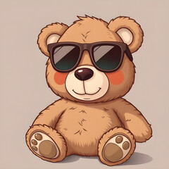 teddy, bear, cartoon, sunglasses, cute, cool, fun, playful, happy, smiling, character, mascot, illustration, vector, flat, simple, colorful, kids, children, toy, plush, soft, animal, friendly, adorabl