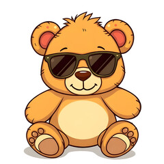 teddy, bear, cartoon, sunglasses, cute, cool, fun, playful, happy, smiling, character, mascot, illustration, vector, flat, simple, colorful, kids, children, toy, plush, soft, animal, friendly, adorabl