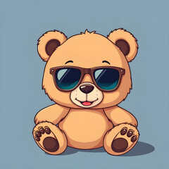 teddy, bear, sunglasses, cartoon, cute, funny, cool, playful, happy, smiling, character, mascot, illustration, vector, flat, simple, colorful, kids, child, toy, soft, fluffy, animal, friendly, cheerfu