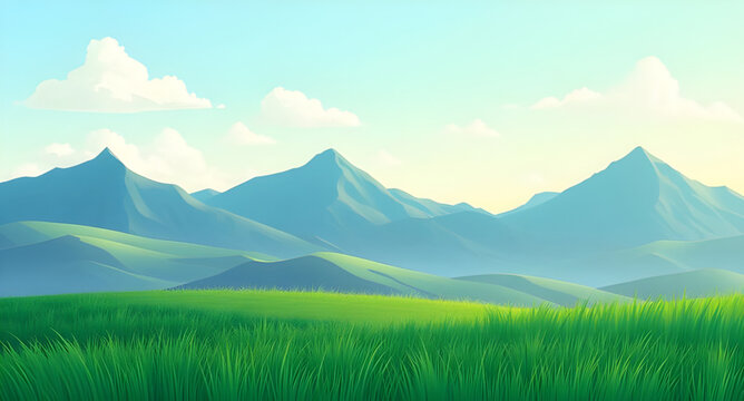 green, grass, blue, sky, landscape, cartoon, nature, outdoor, field, meadow, hill, hills, countryside, rural, scenery, background, sunny, daylight, spring, summer, fresh, bright, peaceful, calm, seren
