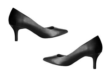 Black high-heeled shoes on a white background