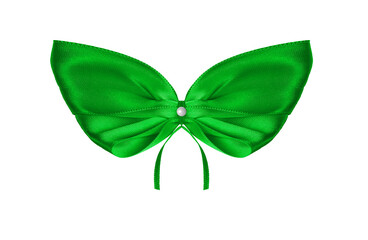 A large green bow on a white background