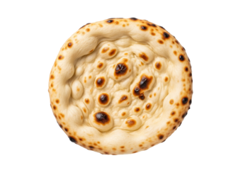 golden naan bread on white background with blistered spots