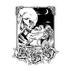 Gothic Skull Lovers Vector Art, Dark Romance Couple SVG